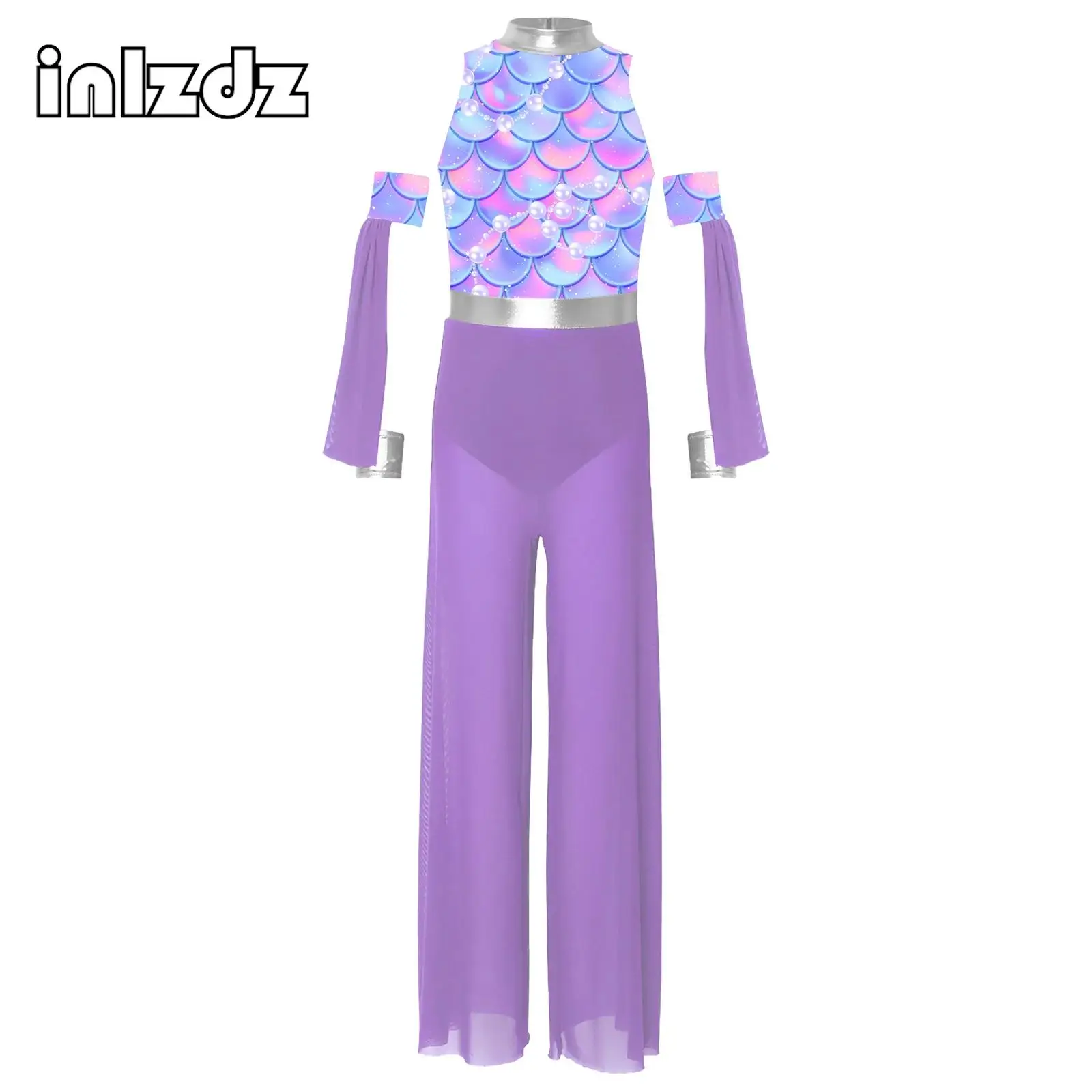 

Girls Printed One-piece Build in Briefs Jumpsuit and Oversleeves Sleeveless Gymnastic Ballet Modern Contemporary Dancing Clothes