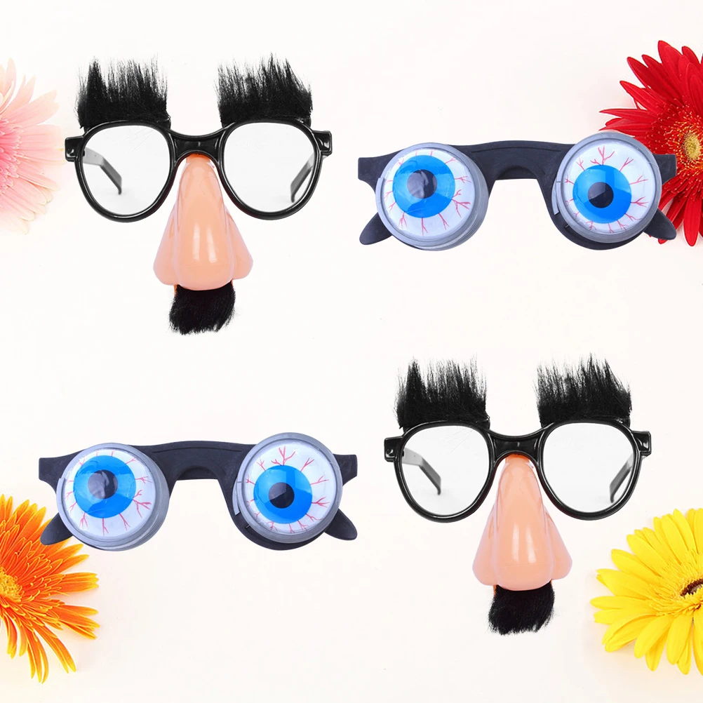 

4 Pcs Halloween Party Glasses Big Nose Eyewear Spring Eye Design Lightweight Costume Accessories for Kids Neon Decorations prank