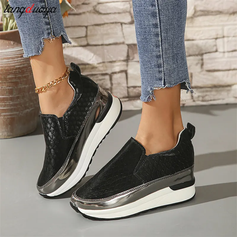 Hoge kwaliteit damessneakers lichtgewicht casual sportschoenen dames hoogte toenemende luipaardprint wiggen tennisschoenen loafers