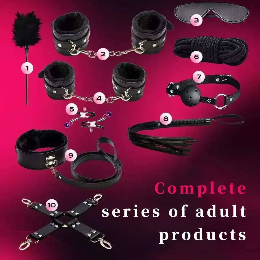 Bondage Set Sexy Leather BDSM Kits Plush Sex Handcuffs Sex Games Whip Gag Nipple Clamps Sex Toys For Couples Exotic Accessories