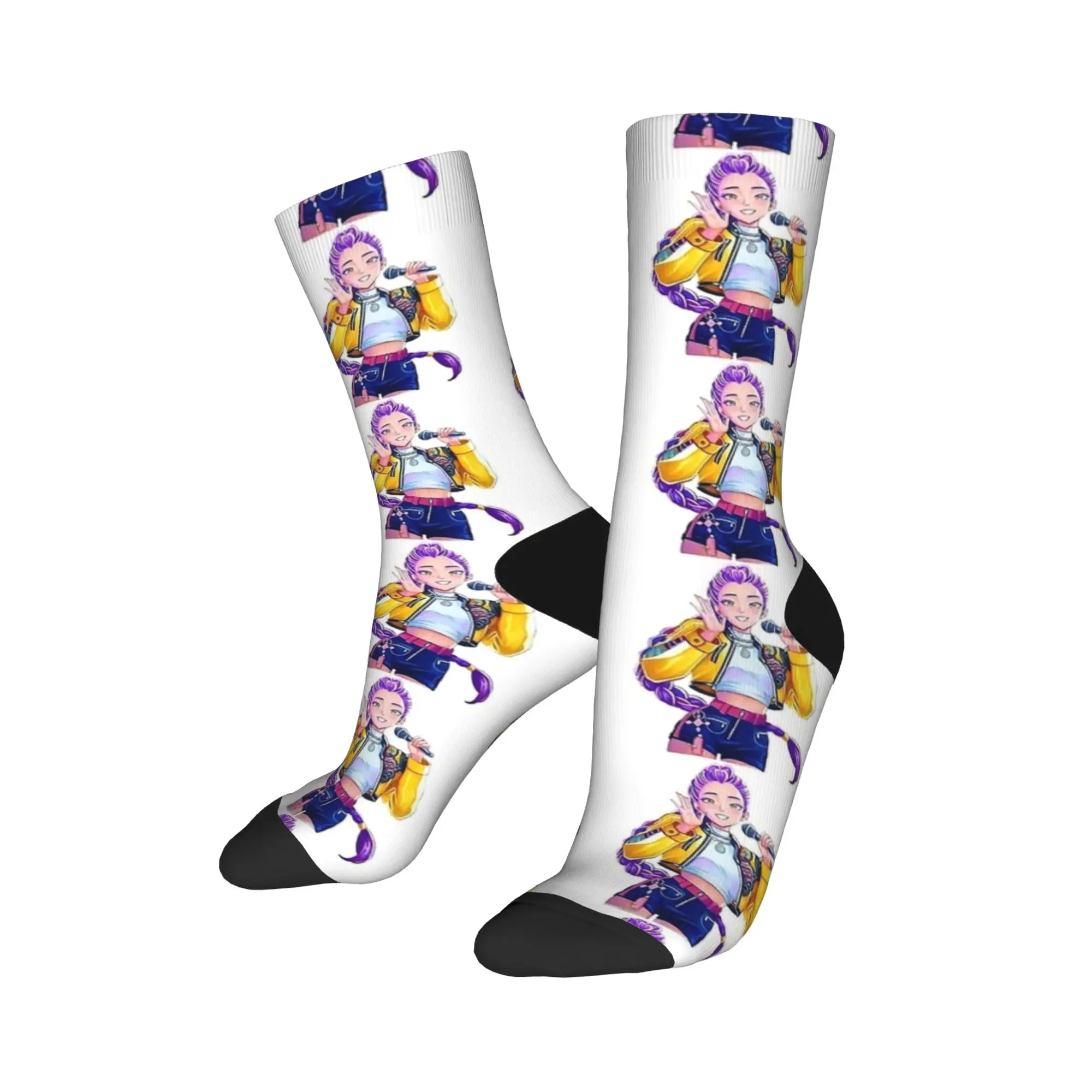 KPop Demon Hunters 팬 아트 루미 양말 미끄럼 방지 스타킹 여성 남성 고품질 스케이트보드 양말 겨울 유행 그래픽 양말