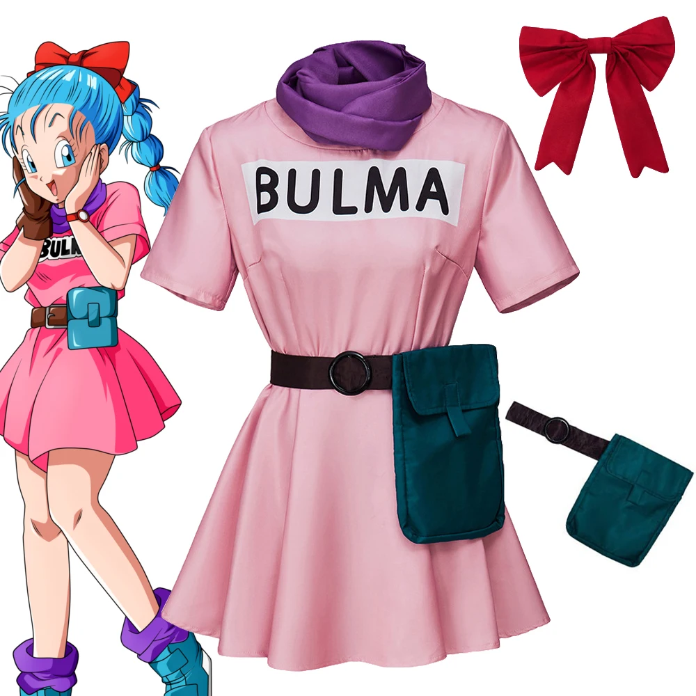 Anime Bulma Cosplay Costume Pink Dress Adult Clothes Uniform Kawaii Girls Carnival Masquerade Party Outfit