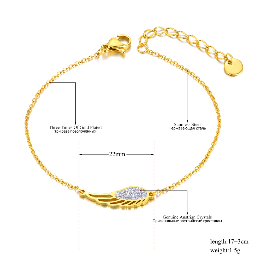 Lokaer Classic Angel\'s Wings Charm Bracelets For Women Girls Stainless Steel Rhinestone Luxury Jewelry Pulseras Mujer B23006