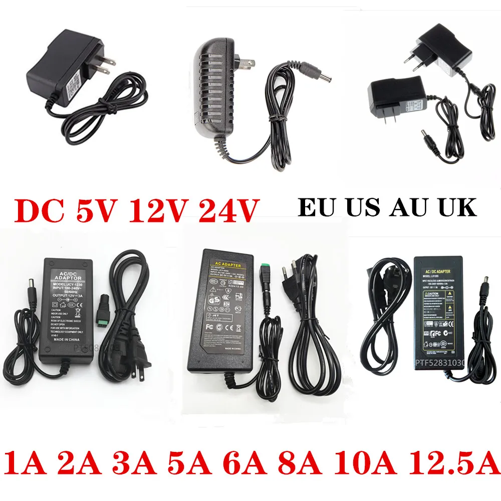 Caricatore del convertitore di AC100V-240V di cc 5V 12V 24V che accende trasformatore 1A 2A 3A 5A 6A 8A 10A per il CCTV della striscia del LED