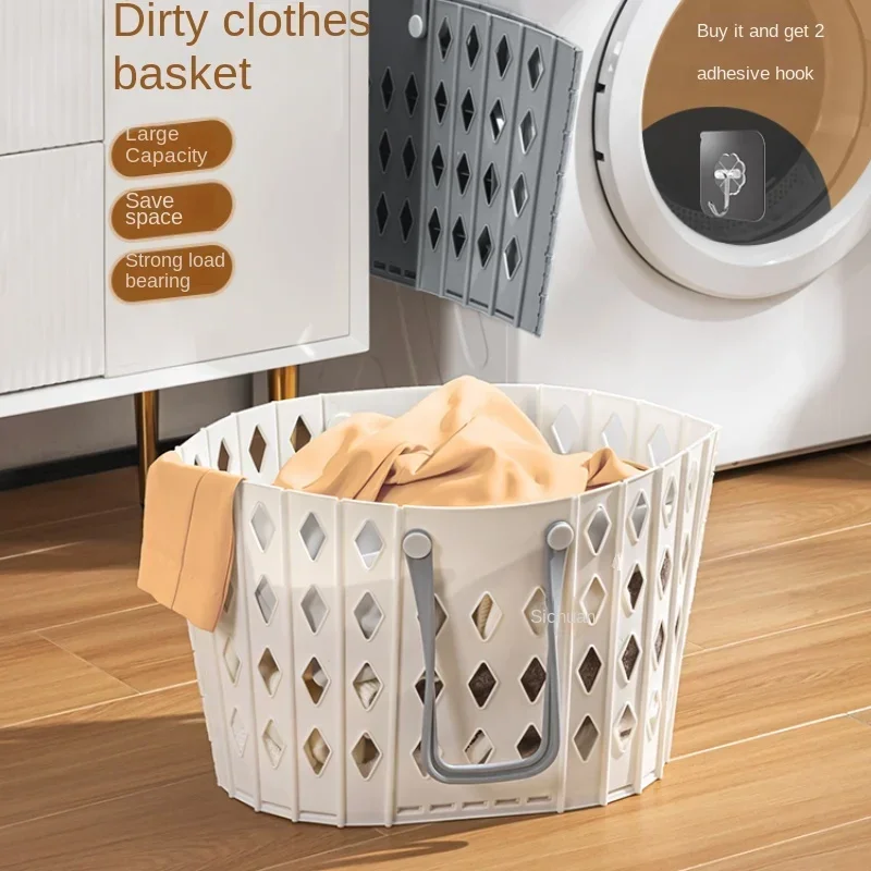 Household Dirty Clothes Storage Basket Foldable Soiled Apparel Receptacle Bathroom Wall Hanging Container Plastic Laundry Tray