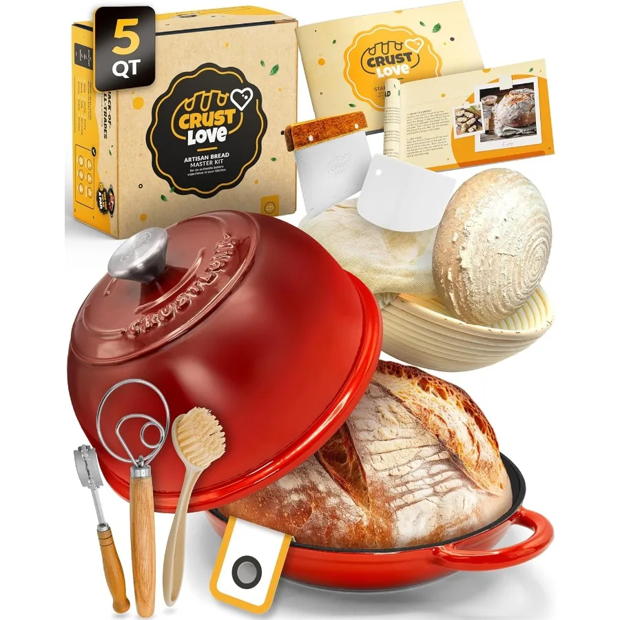 

Dutch Oven Bread Baking for Home Bakers 5QT EnamelCooked Cast Iron Bread Pan with Lid Ideal for Sourdough BreadMaking Includes