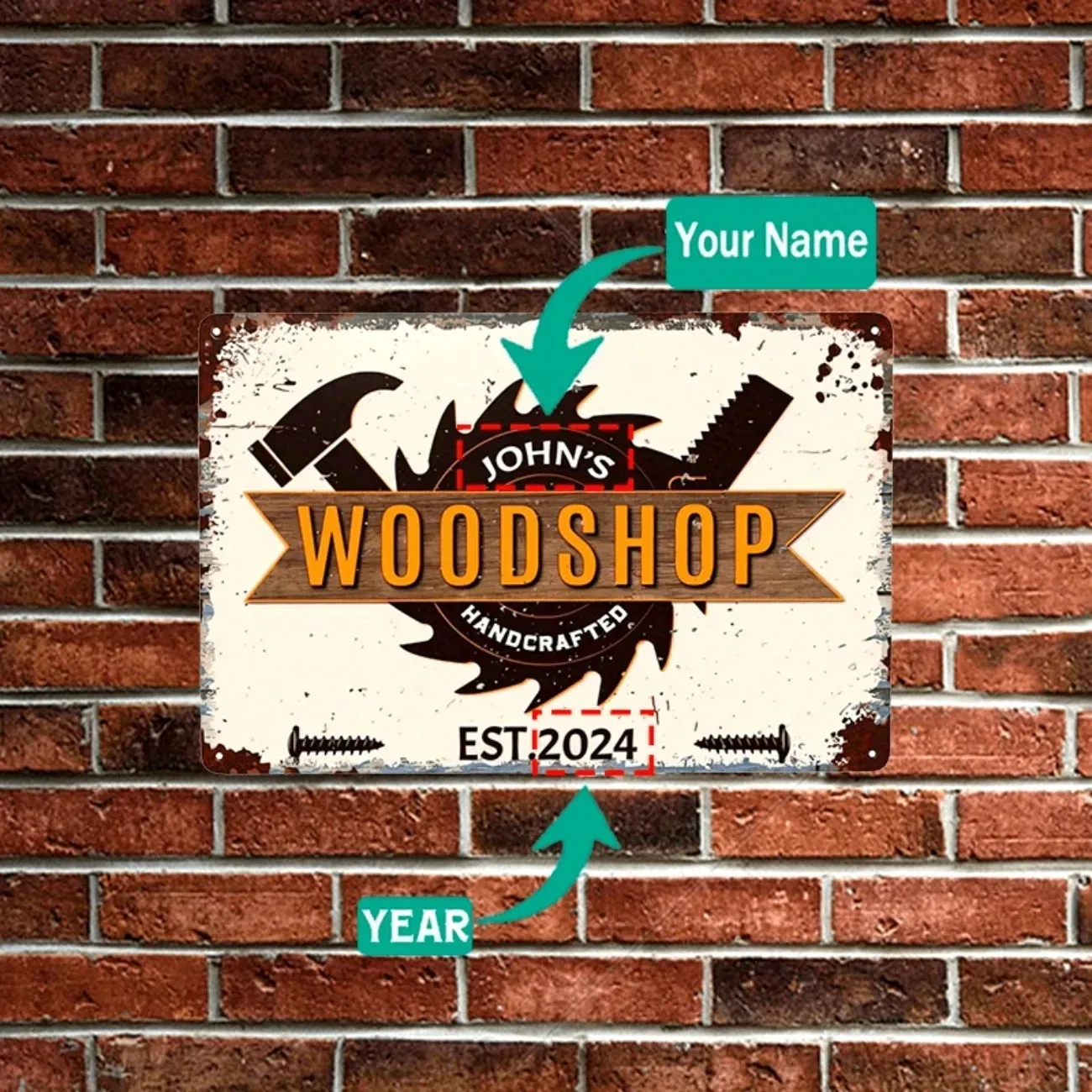 Personalized Custom Woodworking Carpenter Sign, Aluminum Wall Art, Vintage Decor for Garage Workshop Woodshop Ornament view 3