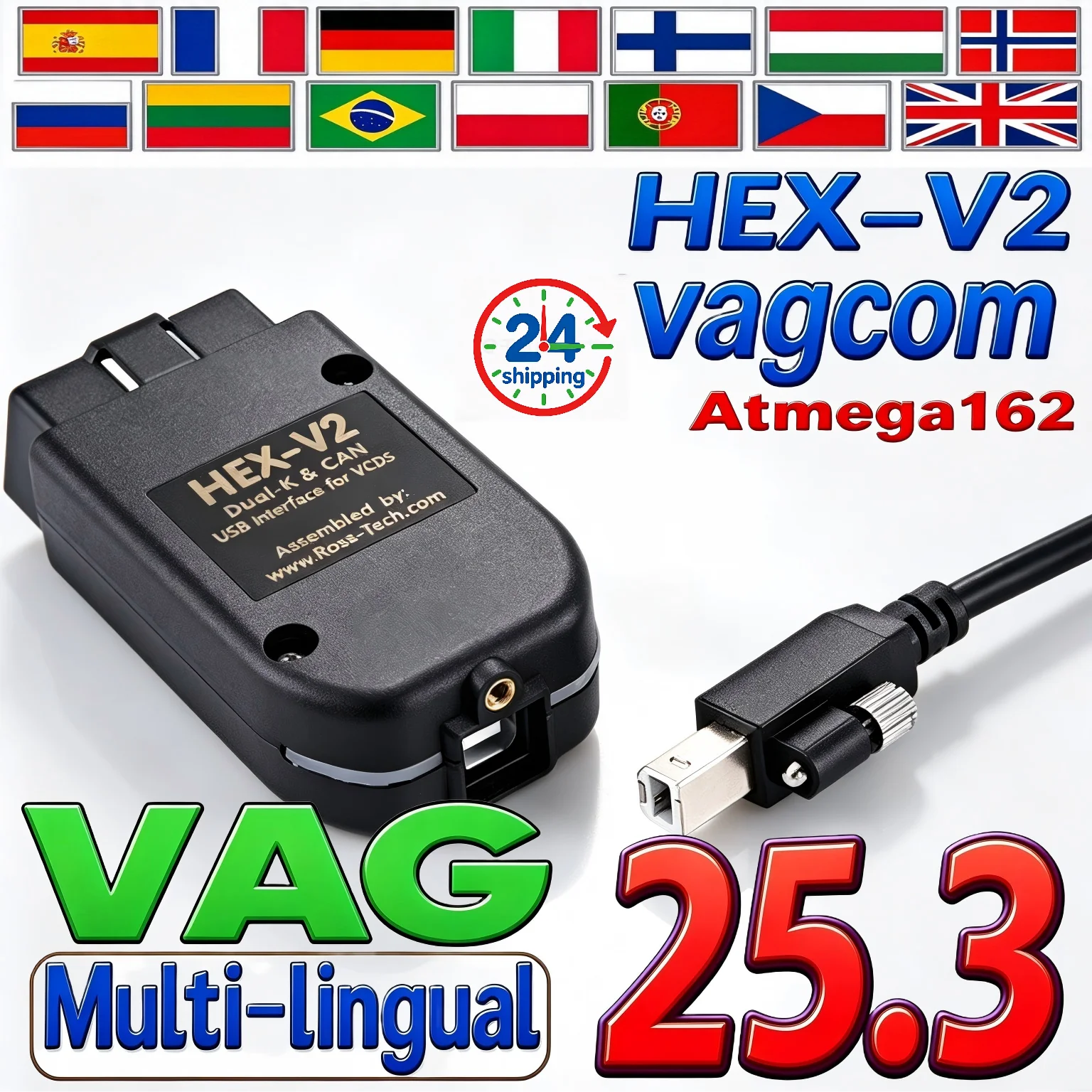VCDS HEX-V2 VAGCOM USB-Schnittstellen-Diagnosekabel OBD2-Scanner Update V26.3 Werkzeuge für AUDI Skoda Seat Autozubehör