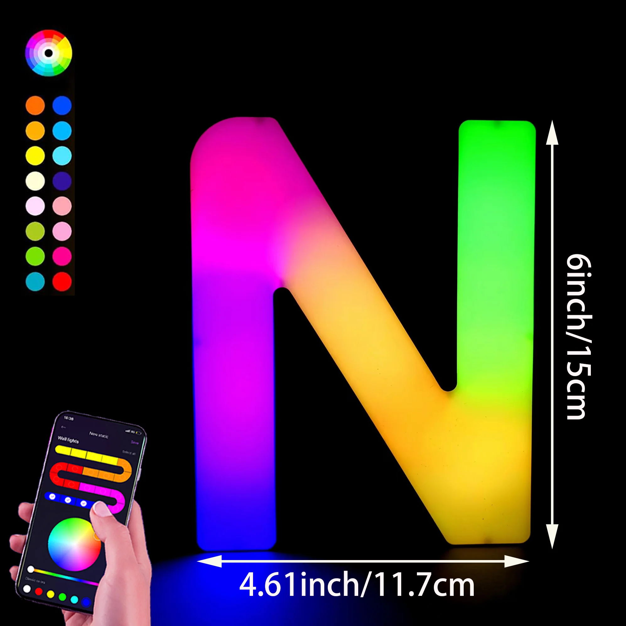 1PC Smart LED Letter Light - DIY RGB Marquee App Controle Muziek Sync Indoor Sign Game Holiday Party Bruiloft Afstuderen Seizoen A-Z