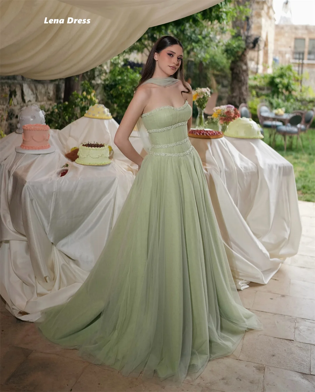 Lena sans manches robes de soirée élégantes pour mariage femme sur mesure de luxe femmes robe de soirée femme châle ligne une robes de bal