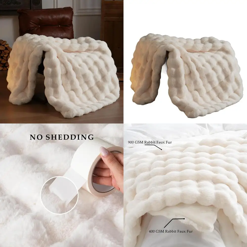 

Thick Cream White Faux Fur Blanket, 50x60, 1300GSM, Plush & Soft for Living Room, Ideal Gift for Women & Men
