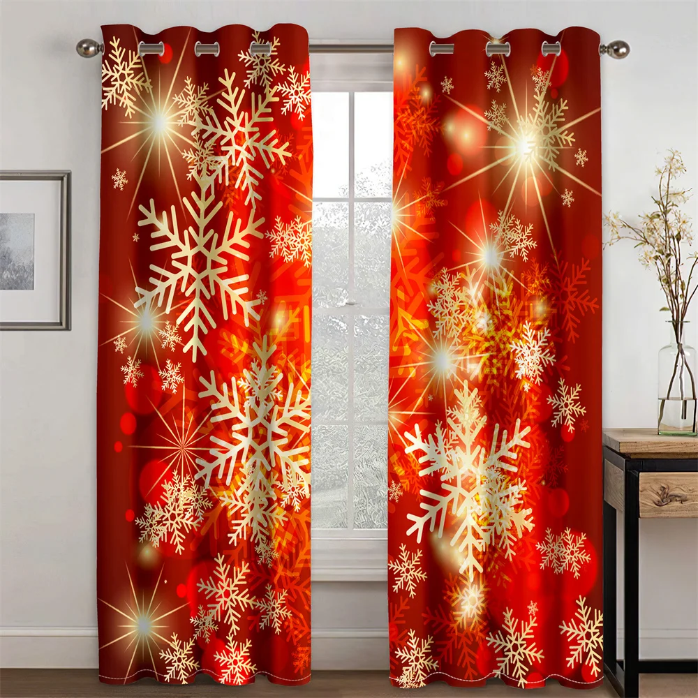 

Cheap 3D Print Merry Christmas Gold Snowman Santa Claus Children's 2 Pieces Shading Window Curtain for Living Room Bedroom Decor