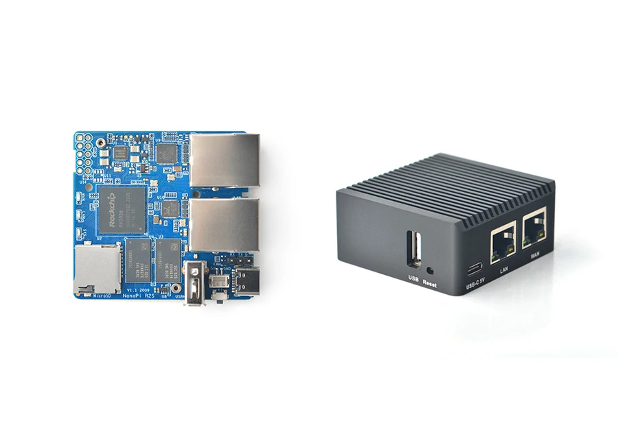 Imagem -02 - Nanopi R2s Oficial Metal Shell Openwrt Systeem Rk3328 Mini Roteador Dual Gigabit Poort 1gb Grote Geheugen