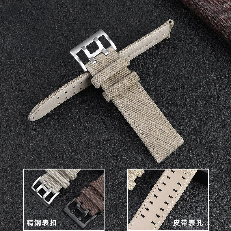 Voor Hamilton H 70665533 /H 7054555   Wild battle Outdoors canvas horlogeband 20 22 mm Man Zwartbruin kaki Nylon koeienhuid horlogeband