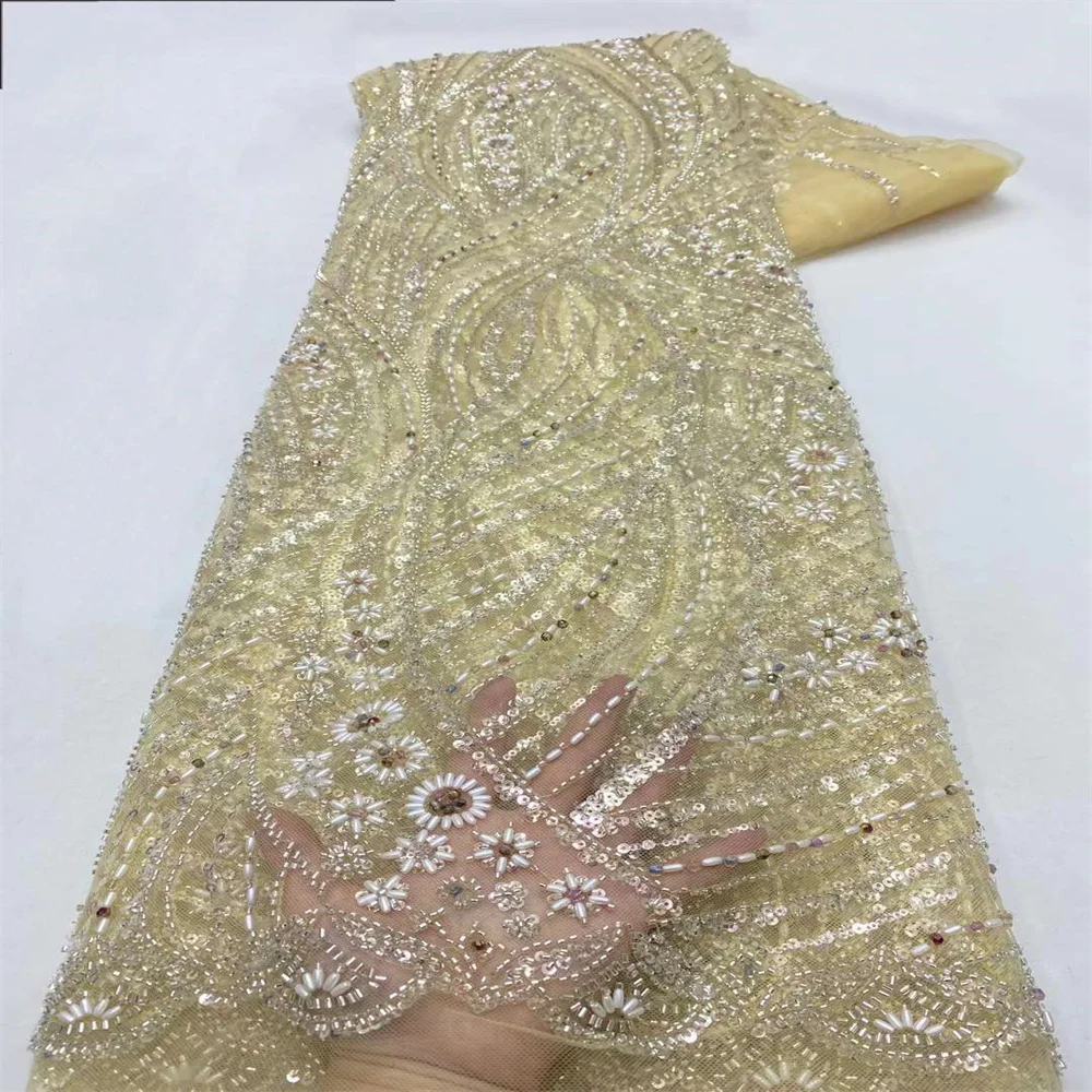 Tessuto di pizzo africano paillettes pesanti ricamo di perline sposo nigeriano da sposa 2024 tessuto di pizzo di Tulle francese di alta qualità per il matrimonio