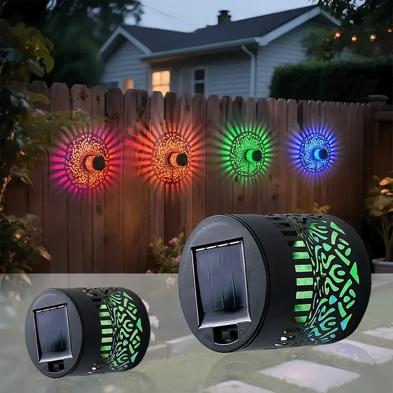 1/4pcs Solar Sunflower Mandala Wall Lantern Outdoor Waterproof Decorative Light for Garden Fence Patio Pathway Night view 5