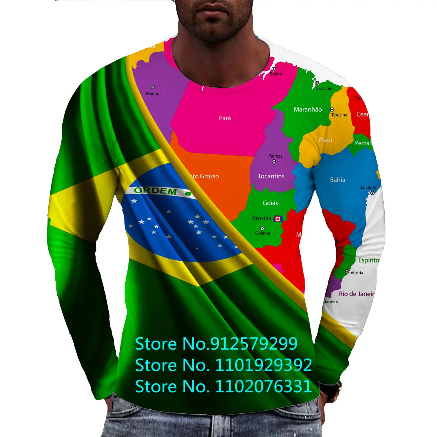 2022 Men\'s Brazil Flag Graphic T-Shirt Fashion 3d Print Brasil Long Sleeve Tops Streetwear Sports Pullover