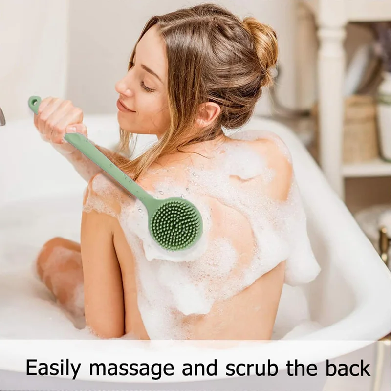 

Silicone Body Scrubber with Long Handle Gentle Back Scrubber & Exfoliating Bath Brush Soft Silicone Body Brush for Shower Use