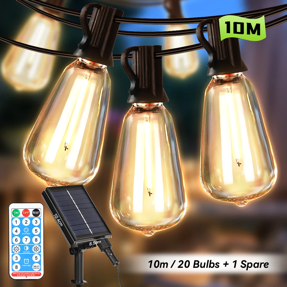 Outdoor Solar Light Waterdichte String Warme Gloeilamp Met Afstandsbediening 7/10/15M voor Solar Tuin balkon Decoratieve Verlichting