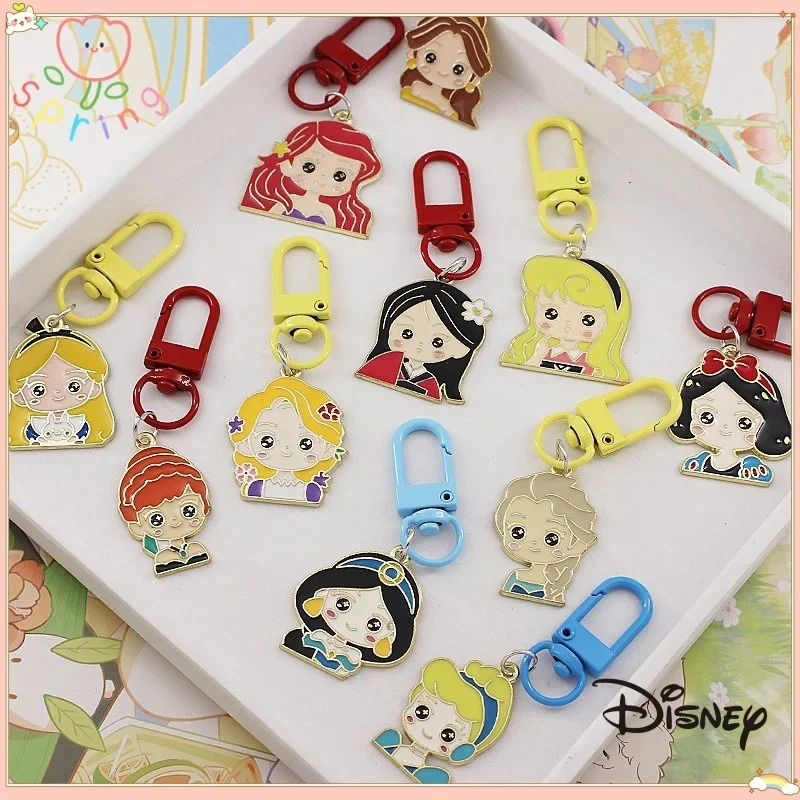 Disney Princess Keychain Cartoon Action Anime Figures Ariel Alice Snow White Tiana Pandent Cartoon Car Backpack Keyring Ornament