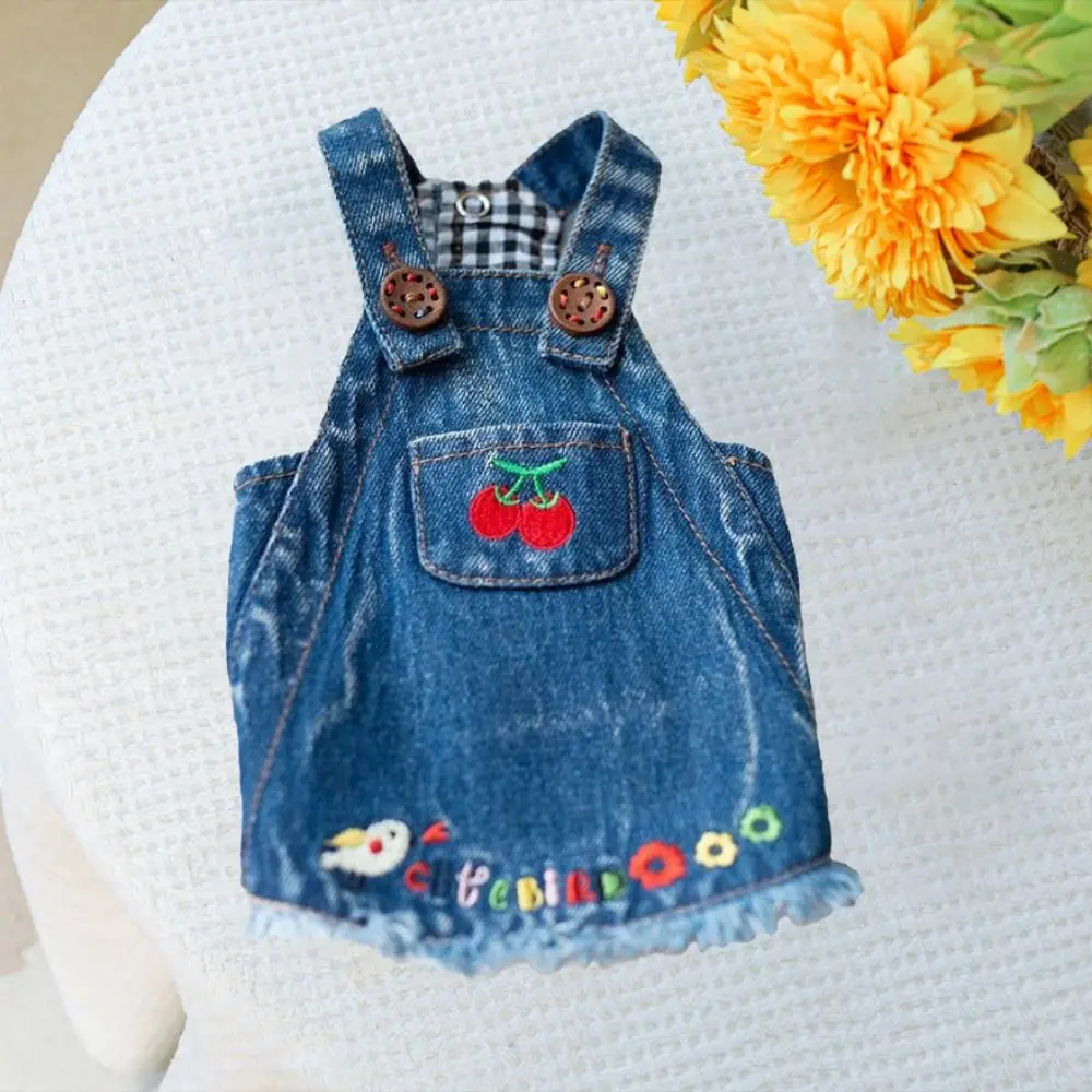 

Cartoon Cute Pet Cherry Jeans Skirt With Pattern Reusable Dog Denim Dress Washable Pet Clothing Spring/Summer
