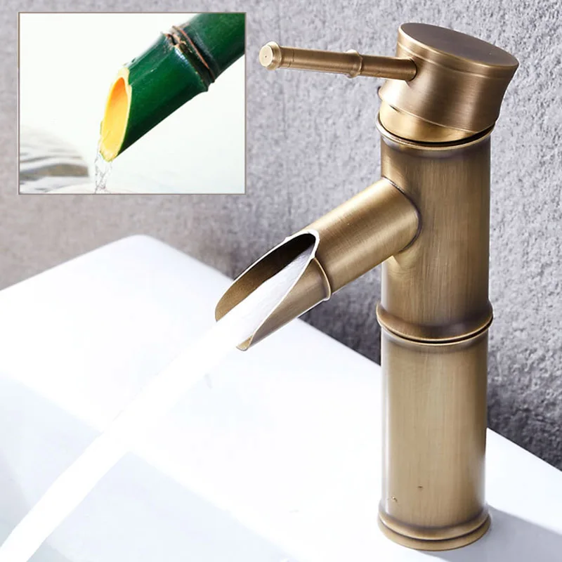 

Copper Antique Bamboo Faucet European Retro Hot and Cold Basin Faucet Wash Basin Above Counter Basin Garden