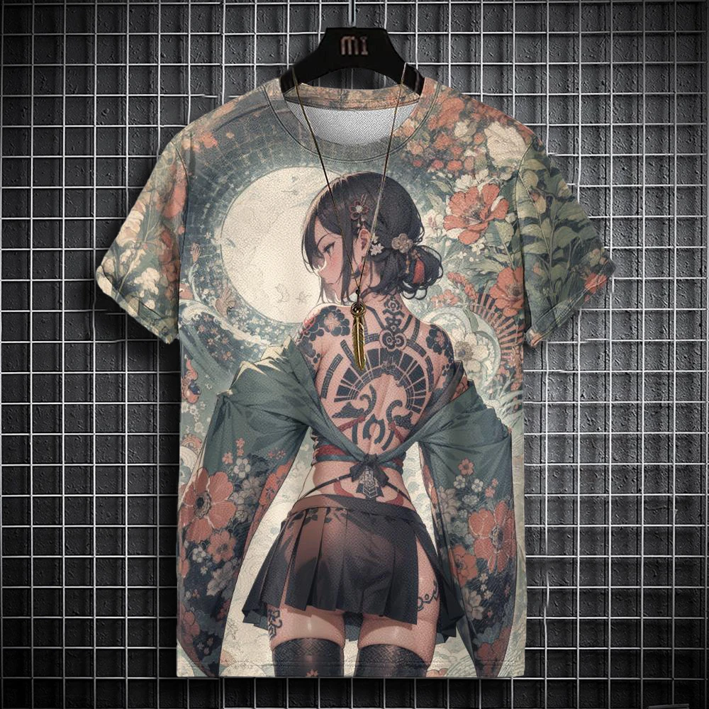 Top quality 100% cotton Summer Men T Shirts Cool Samurai Tattoo Graphic T-Shirt Trend Casual Harajuku Streetwear Hip Hop Tops