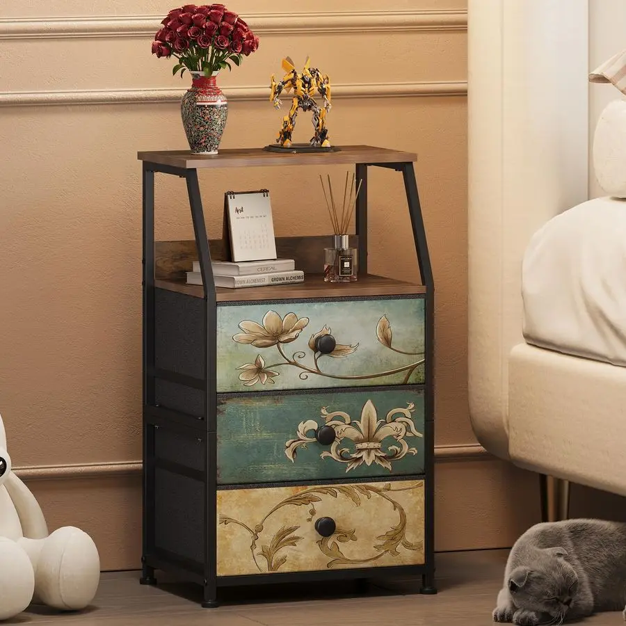 

Dresser with Fabric Drawers Nightstand with 2 Tier Shelf Storage Tower for Bedroom Hallway Entryway Closet Organizer Sofa Beside