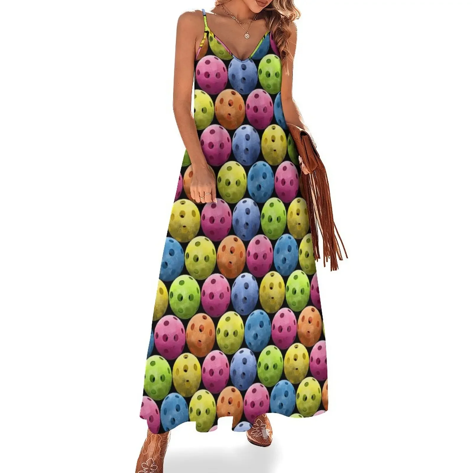 

Multi colored Pickleballs Sleeveless Dress Female clothing luxury woman party dress