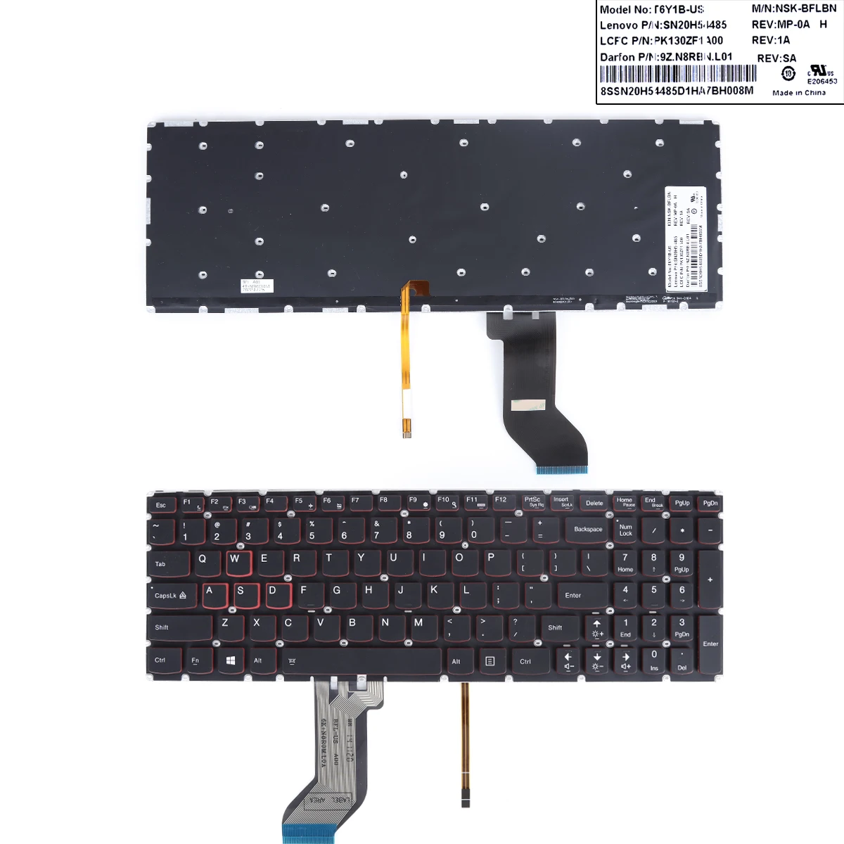 

US Laptop Keyboard for Lenovo Ideapad Y700-15ISK Y700-15ACZ Black with Backlit