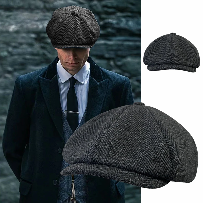 Wiosna jesień klasyczny beret w jodełkę Tommy Shelby kapelusz Retro brytyjska czapka gazeciarza Gatsby ośmiokątne kapelusze NZ295