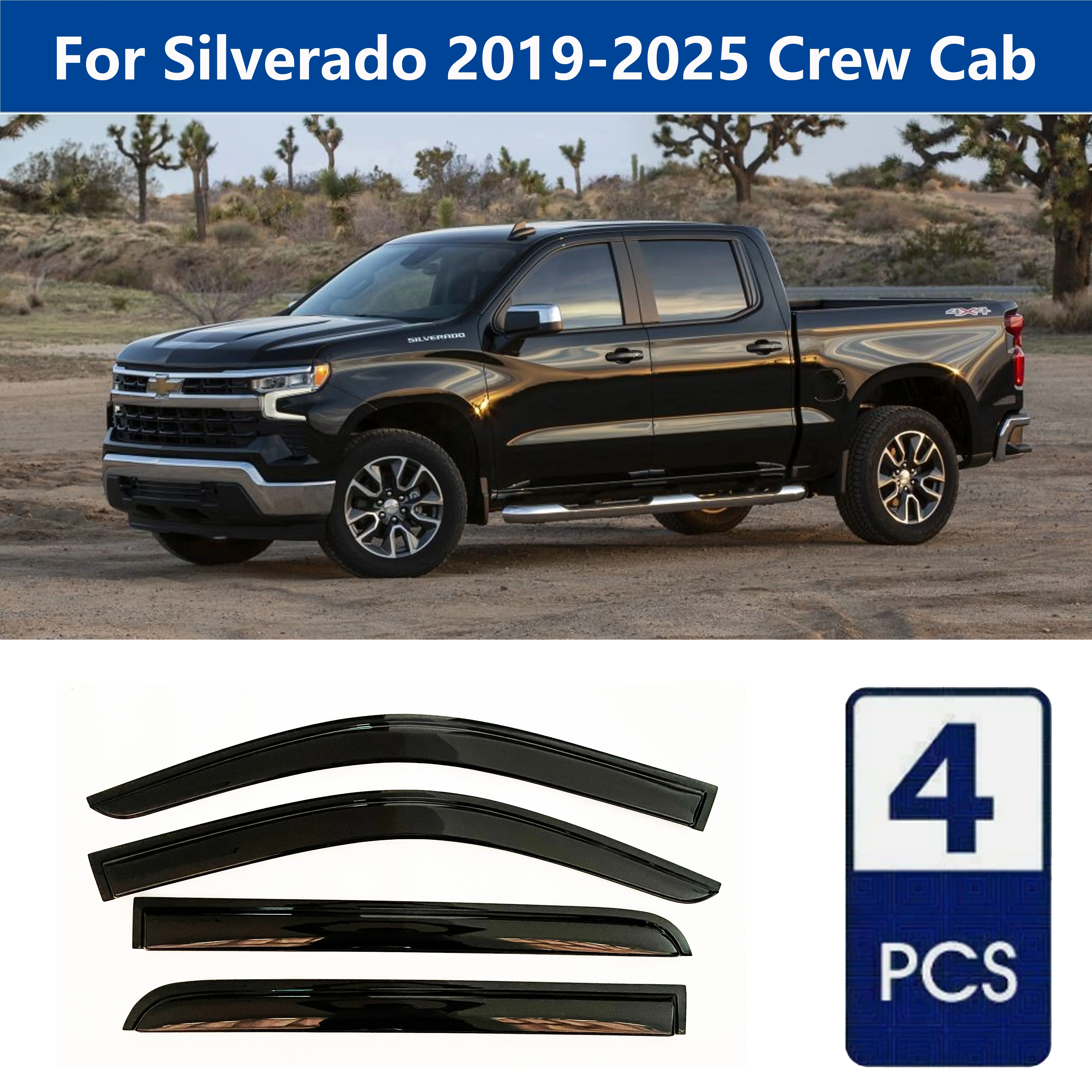 

Высококачественные дефлекторы окон AIBAP (4 шт.) для Chevrolet Silverado 2019-2026 Crew Cab, защита от дождя и солнца