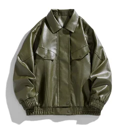 Hong Kong Style Leather Coat Men's Spring Autumn New High Street Trend Youth Casual Loose Handsome Leather Jacket Quality Fabric