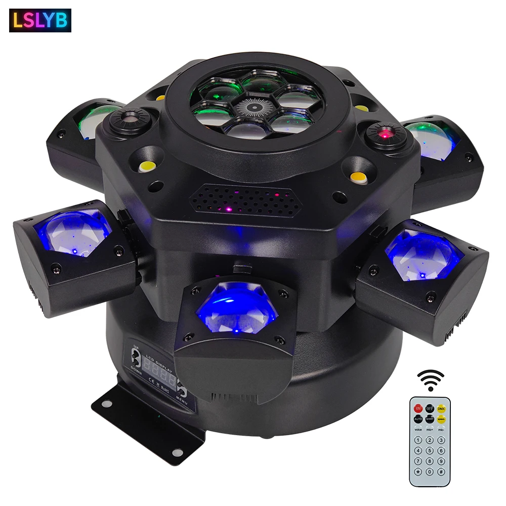 LSLYB 120W Six-Head Beam Bee Eye Moving Head Light 6x10w Beam+Bee Eye Pattern Laser Strobe Multi-effect Stage Light With Remote