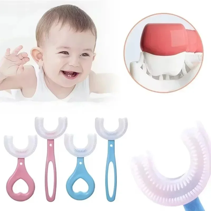1-4Pcs Kids Teeth Oral Care Toothbrush Children Deep Cleaning Brush 360 Degree U-Shaped Child Toothbrush Teethers Brush Silicone