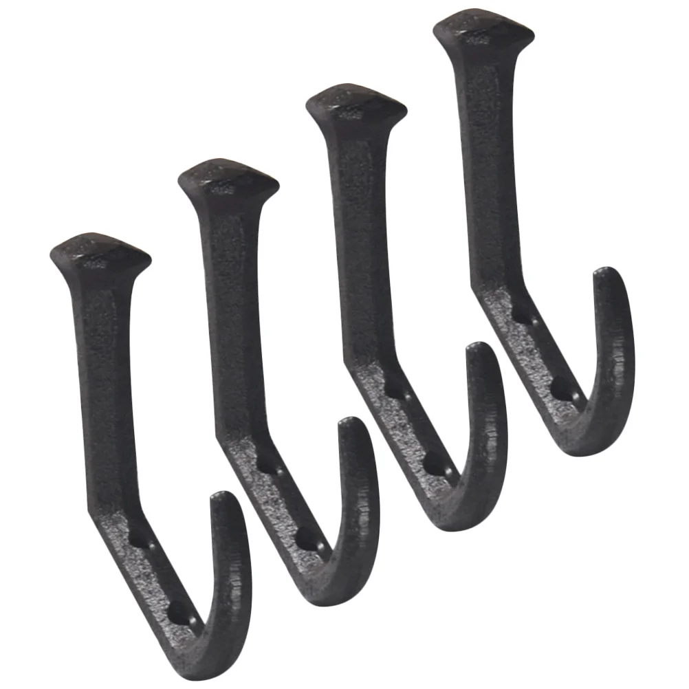 

4 Pcs Bags Cast Iron Bent Nail Hook Hangers Rustic Key Hooks Black Decorative Wall for Hanging Coat