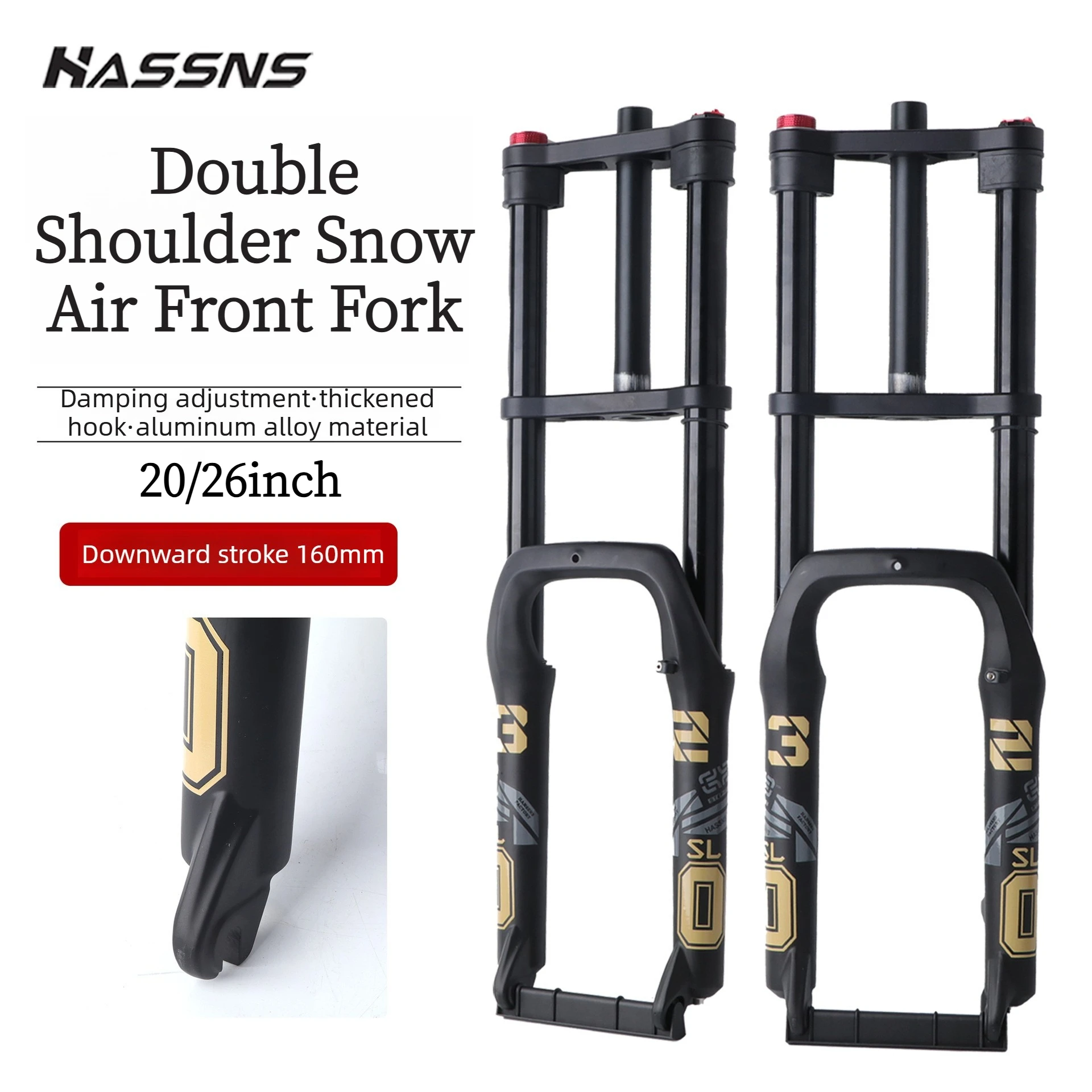 

Double Shoulder Suspension Snow Air Front Fork 160MM for Snowmobiles/Beach Cruisers/EVs 20"/26" Wheel 9X135MM Axle 4.0" Tire