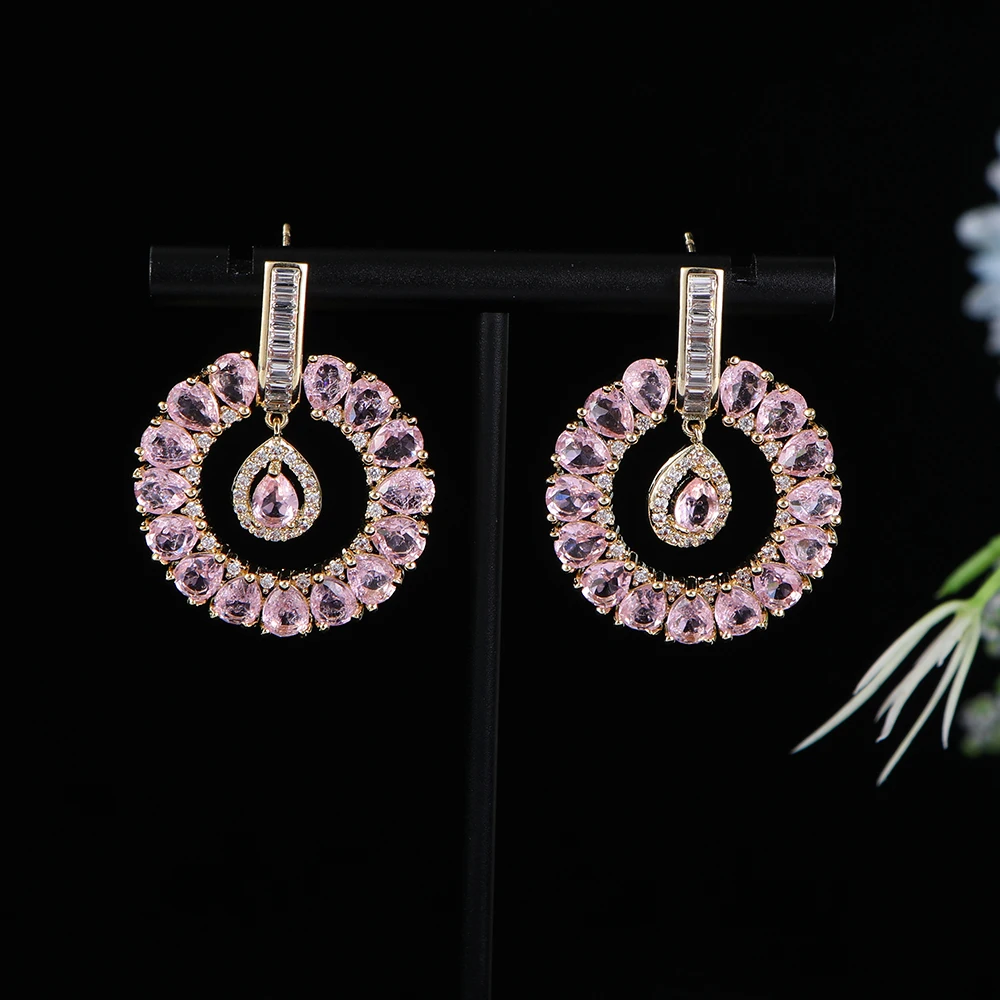 

Luxury Trendy Waterdrop Hollow Out Circles Earring For Women Wedding Party Cubic Zircon Earring Round Earring A0211