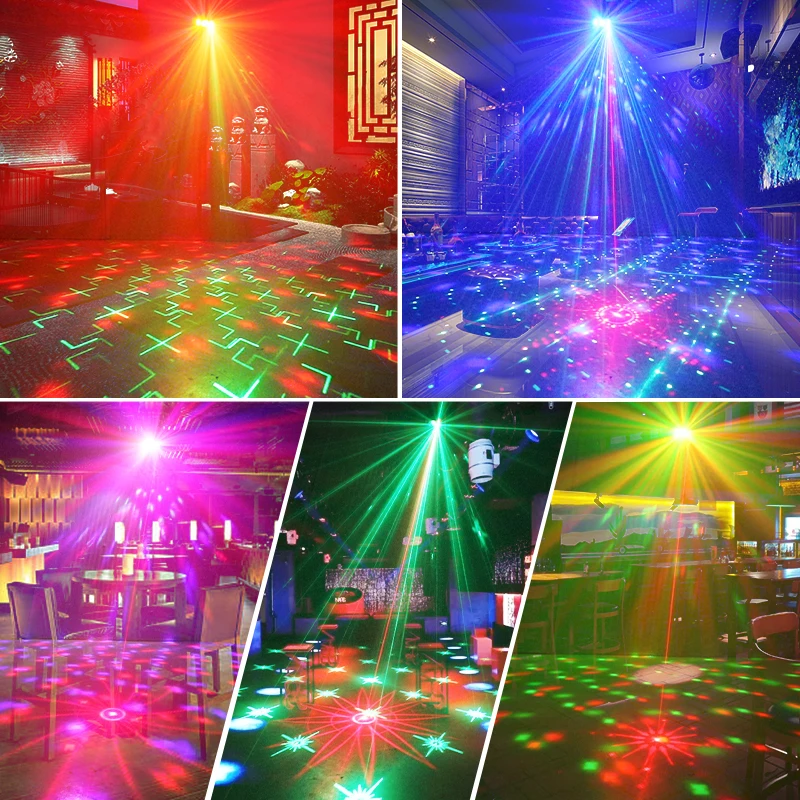 WUZSTAR Nuove luci da discoteca per feste da palcoscenico USB a 7 occhi Luci laser per DJ per interni, palcoscenici, bar, club, eventi natalizi, Halloween, Natale