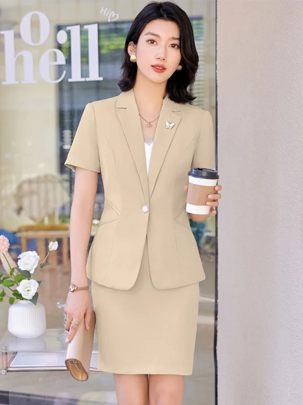 

Slim Fit Short Sleeve One Button Suit Set for Women Commute Style Workwear Spring Summer New Arrival Elegant Color Block