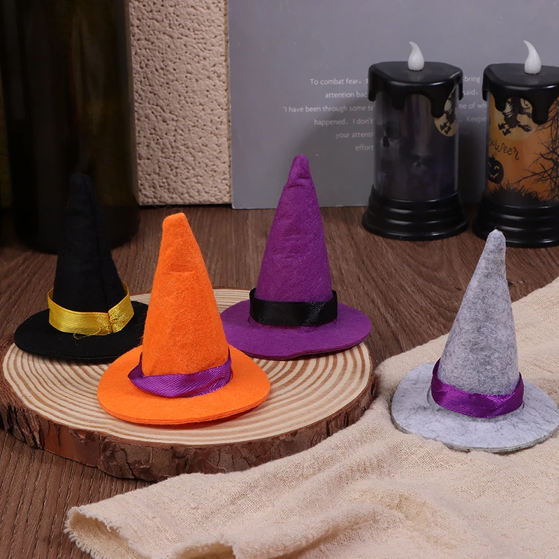 1Pc Miniature Witch Hat Small Hats For Cake Decor Halloween Decoration Toy Felt Cloth Tiny Hats Ornament Cover Home Decoration