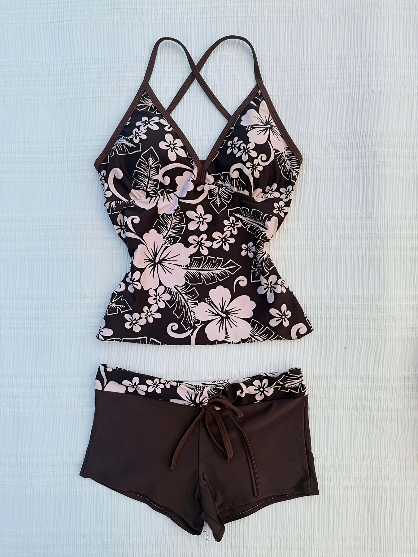 Summer New Floral Print Fashionable Women's Slim Fit Vest Top Set Sexy Split Swimsuit