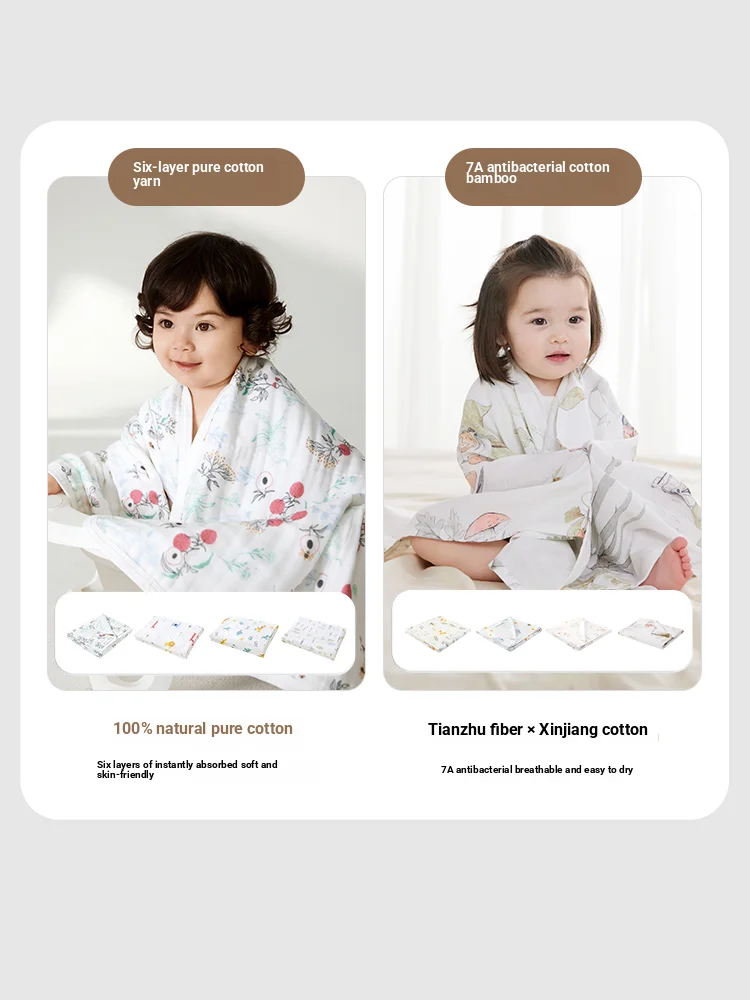6-Layer Bubble Yarn Baby Bath Towel - Super Absorbent Breathable Cotton Gauze Newborn Infant Towel Eco-Friendly Bamboo Fiber