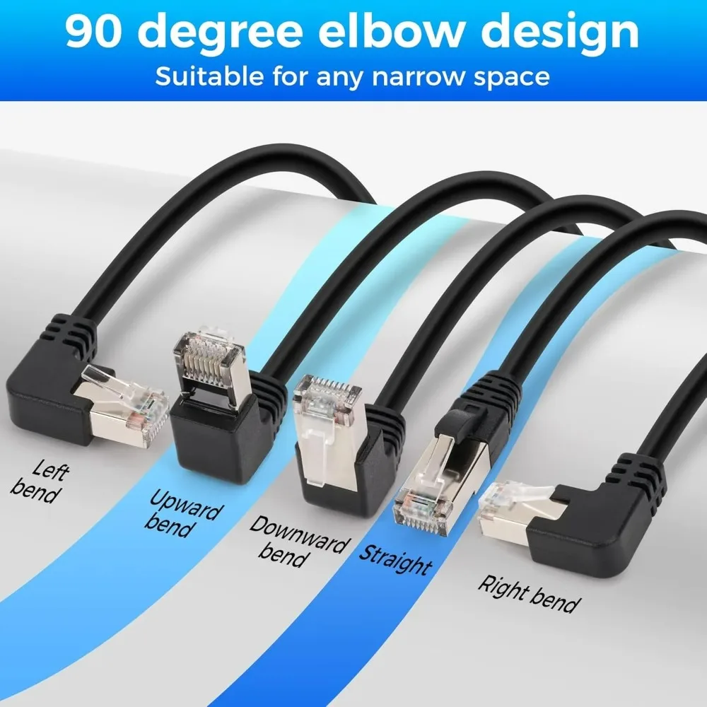 0.3M 1FT Cat5E RJ45 Panel Mount Ethernet Extension Cable UP Down Left Right Angle Male to Female Screw Mount Network LAN Cord