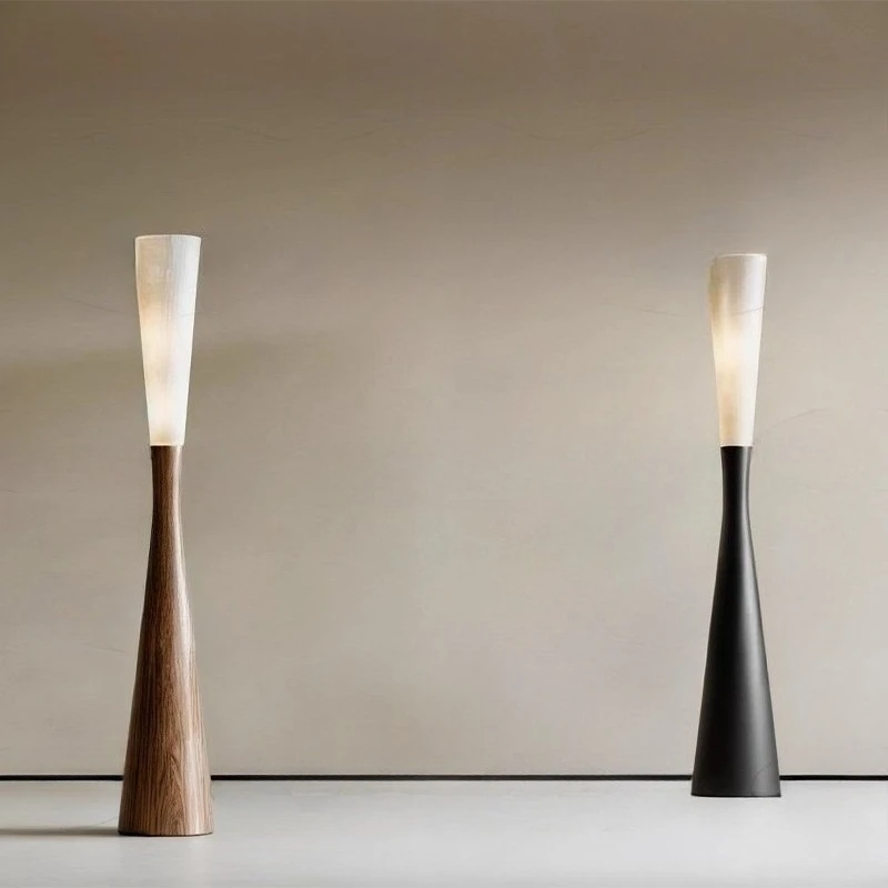 Japanese Minimalist Wood Grain Floor Lamp Acrylic Hotel Homestay Parlor Bedroom Wabi Sabi Style Vertical Light LED Fixture Decor