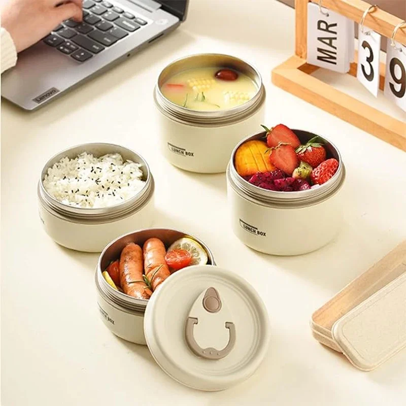 Stackable Insulated Lunch Box Set, 3 Compartment Thermal Food Containers Portable Leakproof Lunch Container for Adults & Kids - view 2