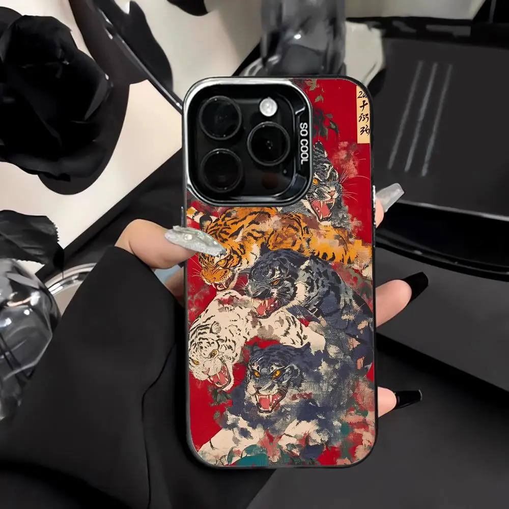 

Japanese Art Tiger Mobile Phone Case Shockproof and Anti Slip Frosted Suitable for iPhone 16 15 14 13 12 11 Pro Max Plus Mini