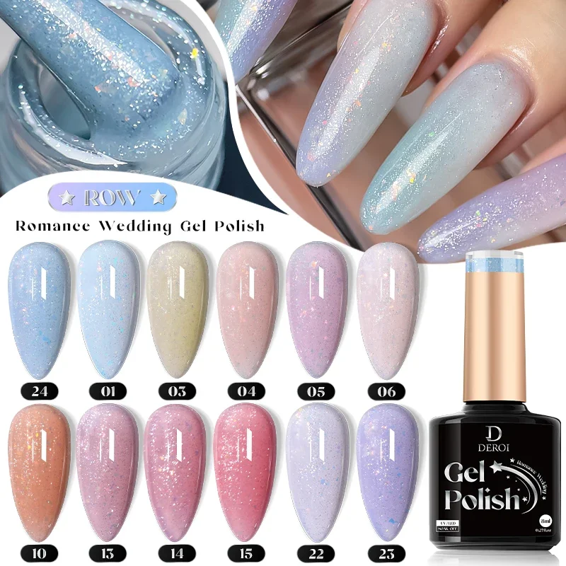 DEROI Regular Nail Polish Glitter Gel Nail Polish Sparking Shiny Soak Off UV Gel Varnish Semi Permanent Nail Art Manicure 8ml