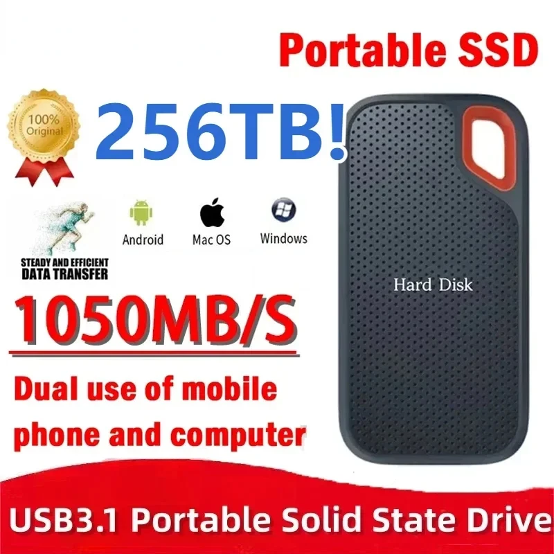 ฮาร์ดดิสก์สำหรับมือถือ E60 SSD 2TB 256TB USB 3.1 HD ฮาร์ดไดรฟ์สำหรับโน๊ตบุ๊กโทรศัพท์มือถือ HDD อุปกรณ์จัดเก็บ SSD