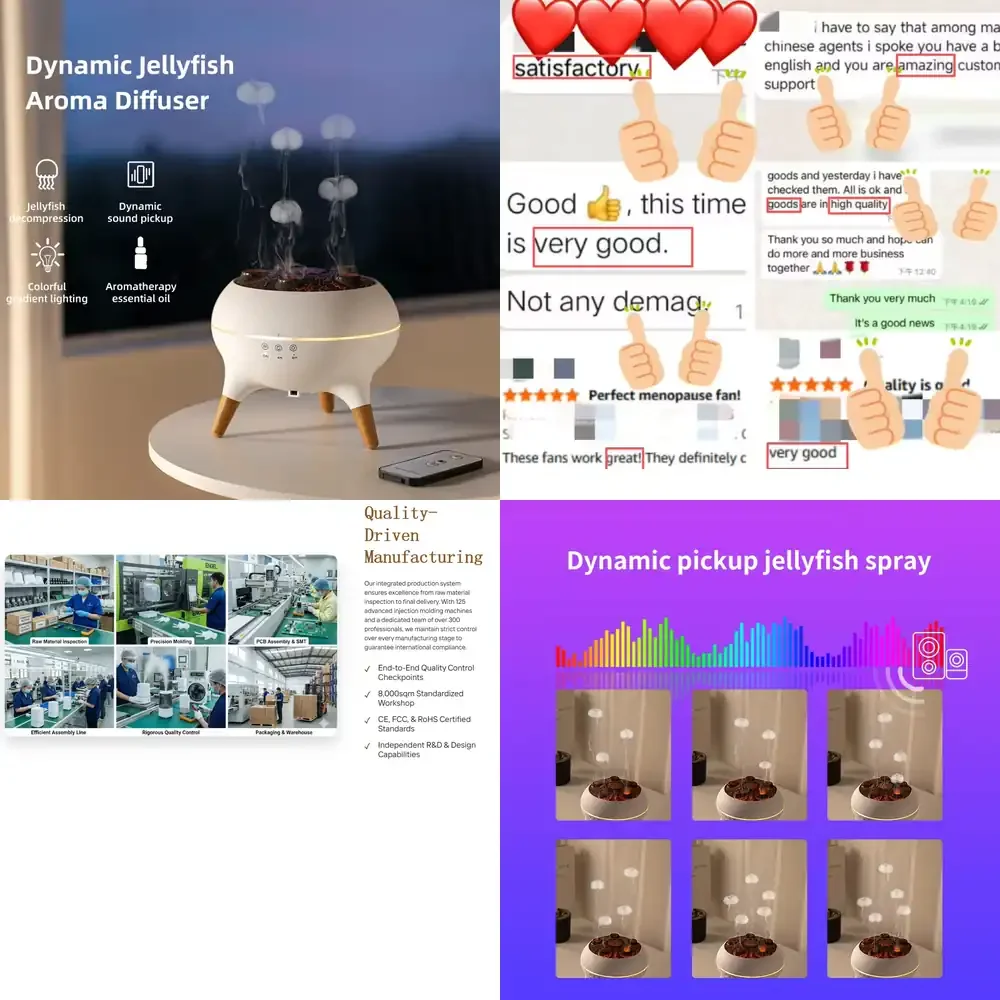 

3D Simulated Flame Aromatherapy Diffuser for Jellyfish Spray Dynamic Sound Pickup Remote Control Ultrasonic Air Humidifier